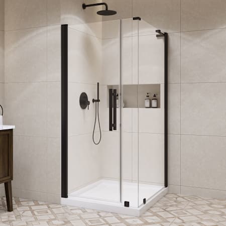 Ove Decors Pasadena 74-3/4" High x 36" Wide x 36" Deep Pivot Frameless Shower Enclosure with Clear Glass for Corner Installation Black