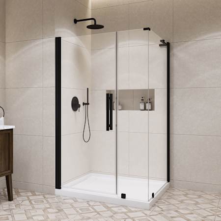 Ove Decors Pasadena 74-3/4" High x 48" Wide x 36" Deep Pivot Frameless Shower Enclosure with Clear Glass for Corner Installation Black