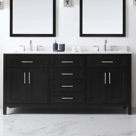 Ove Decors Tahoe 72" Free Standing Double Basin Vanity Set with Cabinet and Marble Vanity Top Espresso / Cultured Marble Top
