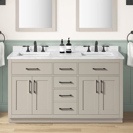 Ove Decors Athea 60" Free Standing Double Basin Vanity Set with Cabinet and Cultured Marble Vanity Top Greige
