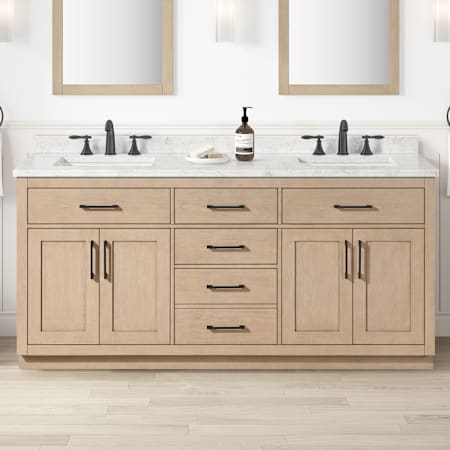 Ove Decors Athea 72" Free Standing Double Basin Vanity Set with Cabinet and Cultured Marble Vanity Top Sahara Birch
