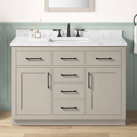 Ove Decors Athea 48" Free Standing Single Basin Vanity Set with Cabinet and Cultured Marble Vanity Top Greige