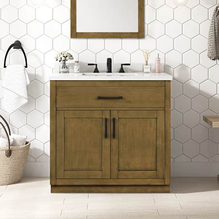 Ove Decors Bailey 36" Free Standing Single Basin Vanity Set with Cabinet and Quartz Vanity Top Almond Latte