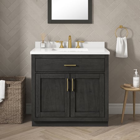 Ove Decors Bailey 36" Free Standing Single Basin Vanity Set with Cabinet and Quartz Vanity Top Matte Black Wood