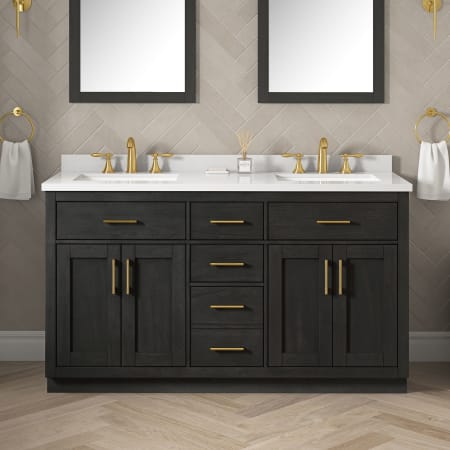 Ove Decors Bailey 60" Free Standing Double Basin Vanity Set with Cabinet and Quartz Vanity Top Matte Black Wood