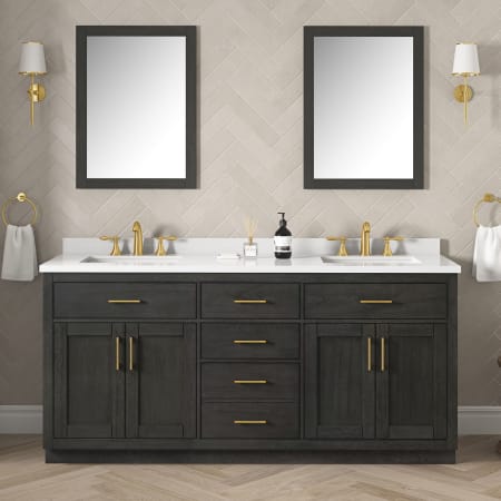 Ove Decors Bailey 72" Free Standing Double Basin Vanity Set with Cabinet and Quartz Vanity Top Matte Black Wood