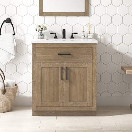 Ove Decors Bailey 30" Free Standing Single Basin Vanity Set with Cabinet and Quartz Vanity Top Driftwood Oak