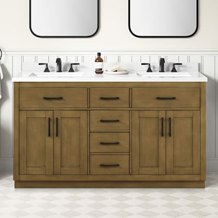 Ove Decors Bailey 60" Free Standing Double Basin Vanity Set with Cabinet and Quartz Vanity Top Almond Latte