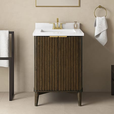 Ove Decors Gabi 24" Free Standing Single Basin Vanity Set with Cabinet and Engineered Stone Vanity Top Dark Walnut