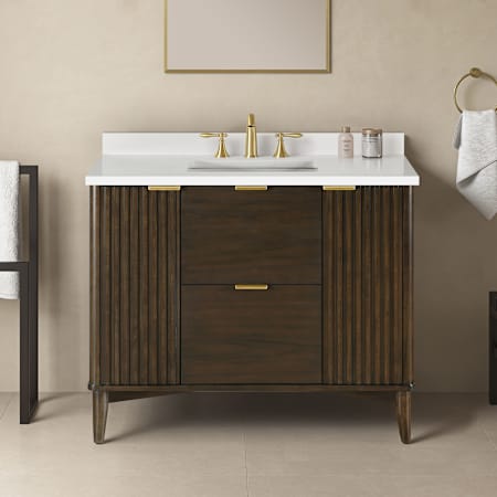 Ove Decors Gabi 42" Free Standing Single Basin Vanity Set with Cabinet and Engineered Stone Vanity Top Dark Walnut