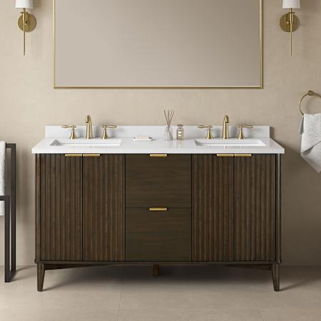 Ove Decors Gabi 60" Free Standing Double Basin Vanity Set with Cabinet and Engineered Stone Vanity Top Dark Walnut