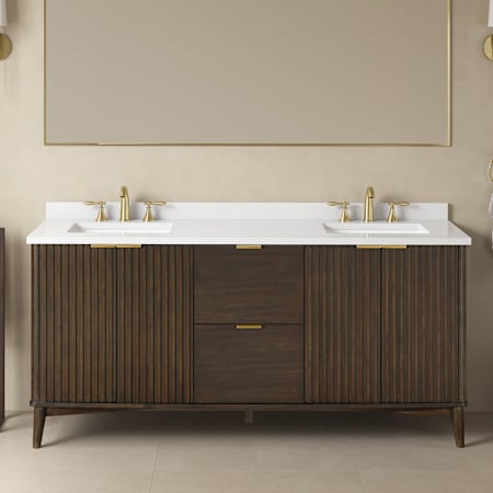 Ove Decors Gabi 72" Free Standing Double Basin Vanity Set with Cabinet and Engineered Stone Vanity Top Dark Walnut