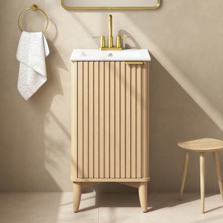 Ove Decors Gabi 18" Free Standing Single Basin Vanity Set with Cabinet and Ceramic Vanity Top Rustic Ash