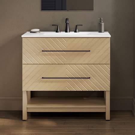 Ove Decors Dahlia 36" Free Standing Single Basin Vanity Set with Cabinet and Ceramic Vanity Top Desert Oak