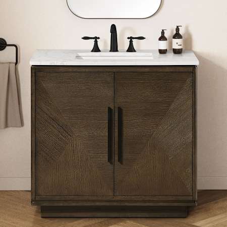 Ove Decors Hale 36" Free Standing Single Basin Vanity Set with Cabinet and Engineered Stone Vanity Top Aged Oak