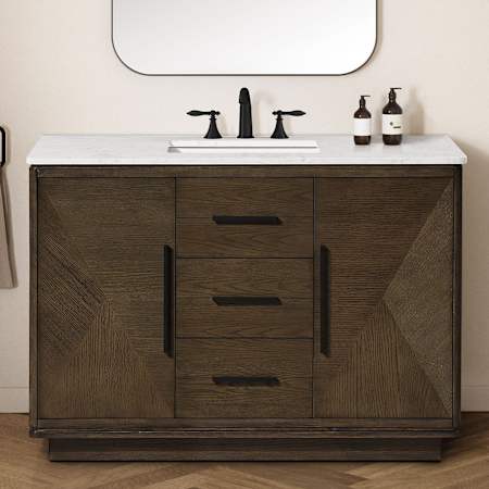 Ove Decors Hale 48" Free Standing Single Basin Vanity Set with Cabinet and Engineered Stone Vanity Top Aged Oak