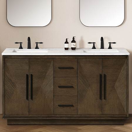 Ove Decors Hale 60" Free Standing Double Basin Vanity Set with Cabinet and Engineered Stone Vanity Top Aged Oak