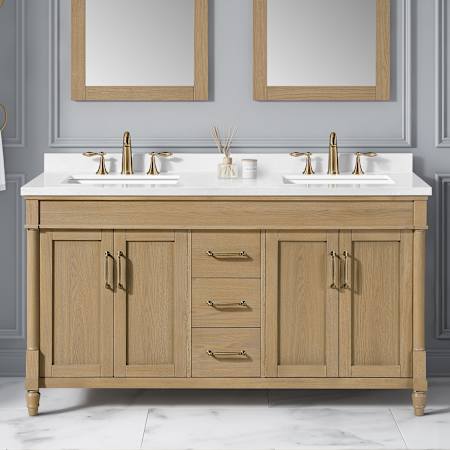 Ove Decors Salisbury 60" Free Standing Double Basin Vanity Set with Cabinet and Cultured Marble Vanity Top Natural Birch