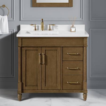 Ove Decors Salisbury 36" Free Standing Single Basin Vanity Set with Cabinet and Cultured Marble Vanity Top Almond Latte