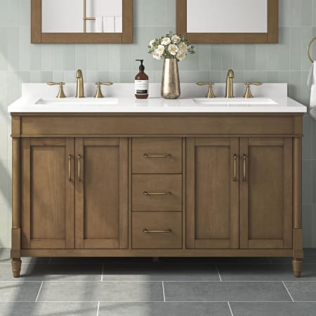 Ove Decors Salisbury 60" Free Standing Double Basin Vanity Set with Cabinet and Engineered Marble Vanity Top Almond Latte