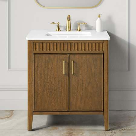 Ove Decors Juliette 30" Free Standing Single Basin Vanity Set with Cabinet and Quartz Vanity Top Warm Walnut