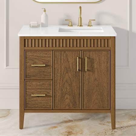 Ove Decors 36" Free Standing Single Basin Vanity Set with Cabinet and Quartz Vanity Top with Soft Close Warm Walnut