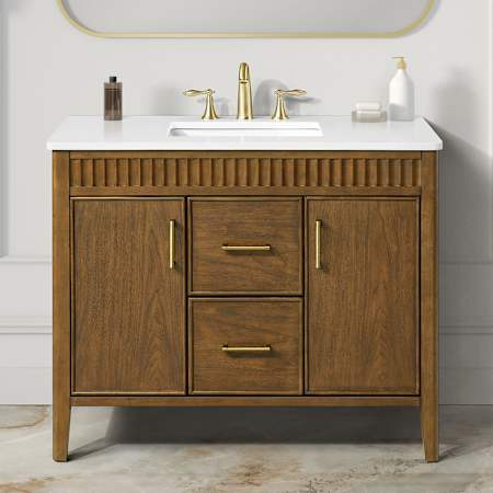 Ove Decors Juliette 42" Free Standing Single Basin Vanity Set with Cabinet and Quartz Vanity Top Warm Walnut