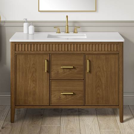 Ove Decors Juliette 48" Free Standing Single Basin Vanity Set with Cabinet and Quartz Vanity Top Warm Walnut