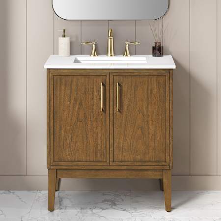 Ove Decors Kira 30" Free Standing Single Basin Vanity Set with Cabinet and Engineered Stone Vanity Top Warm Walnut