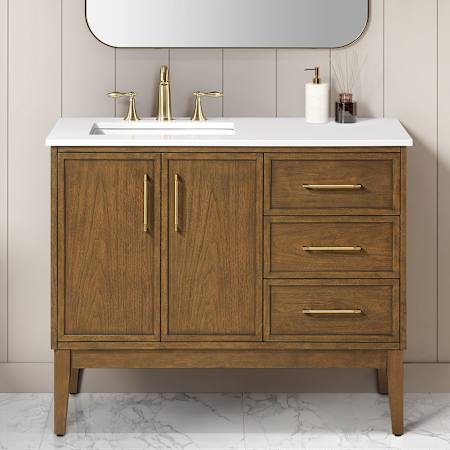 Ove Decors Kira 42" Free Standing Single Basin Vanity Set with Cabinet and Engineered Stone Vanity Top Warm Walnut