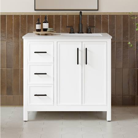 Ove Decors Solas 36" Free Standing Single Basin Vanity Set with Cabinet and Cultured Marble Vanity Top White