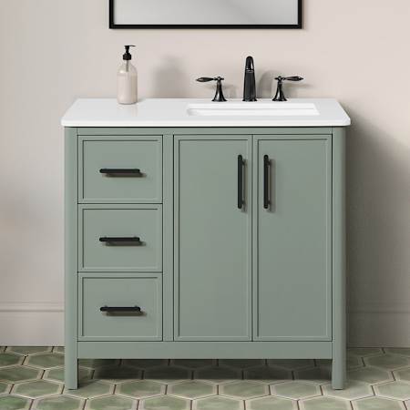 Ove Decors Solas 36" Free Standing Single Basin Vanity Set with Cabinet and Engineered Stone Vanity Top Sage Green
