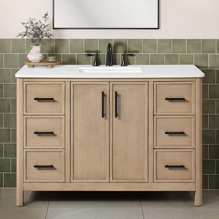 Ove Decors Solas 48" Free Standing Single Basin Vanity Set with Cabinet and Engineered Stone Vanity Top Sahara Birch