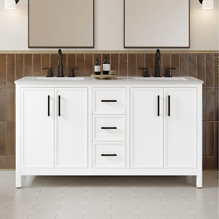 Ove Decors Solas 60" Free Standing Double Basin Vanity Set with Cabinet and Cultured Marble Vanity Top White