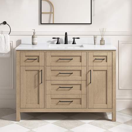 Ove Decors Tahoe 48" Single Basin Free Standing Vanity Set with Cabinet and Cultured Marble Vanity Top Sahara Birch / Cultured Marble Top