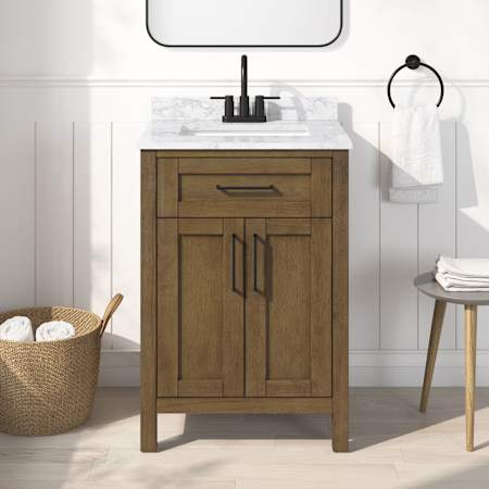Ove Decors Tahoe 24" Free Standing Single Basin Vanity Set with Cabinet and Cultured Marble Vanity Top Almond Latte