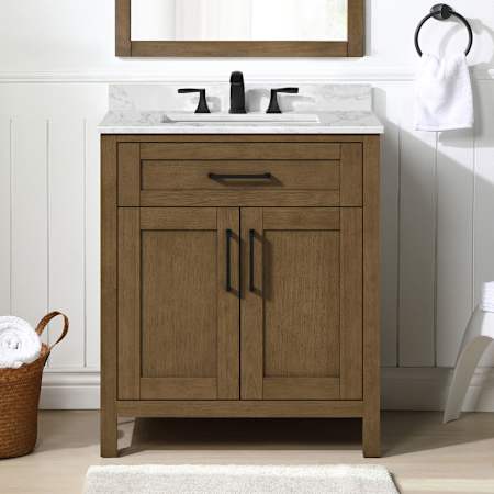 Ove Decors Tahoe 30" Free Standing Single Basin Vanity Set with Cabinet and Cultured Marble Vanity Top Almond Latte