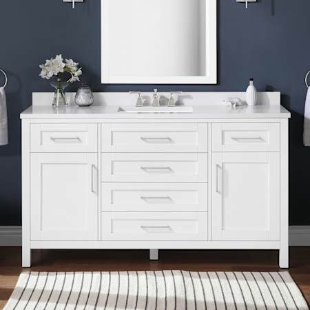 Ove Decors Tahoe 60" Free Standing Single Basin Vanity Set with Cabinet and Cultured Marble Vanity Top White