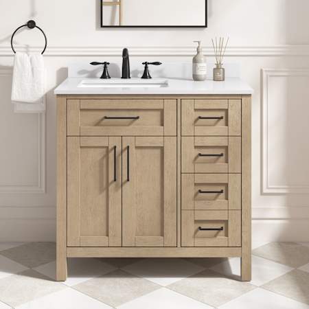 Ove Decors Tahoe 36" Single Basin Free Standing Vanity Set with Cabinet and Cultured Marble Vanity Top Sahara Birch / Cultured Marble Top