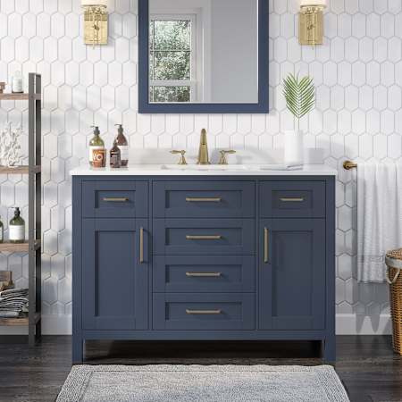 Ove Decors Tahoe 48" Free Standing Single Basin Vanity Set with Cabinet and Cultured Marble Vanity Top Midnight Blue / Cultured Marble Top