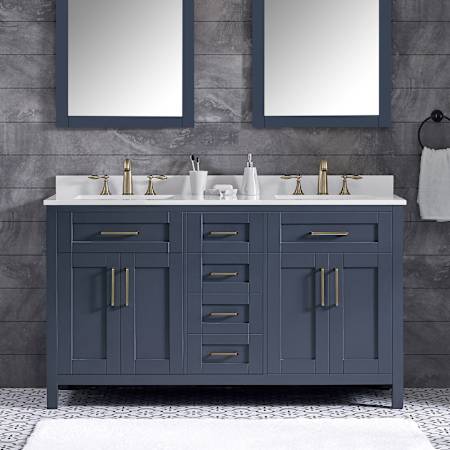 Ove Decors Tahoe 60" Free Standing Double Basin Vanity Set with Cabinet and Cultured Marble Vanity Top Midnight Blue / Cultured Marble Top