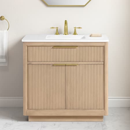 Ove Decors Xander 36" Free Standing Single Basin Vanity Set with Cabinet and Stone Composite Vanity Top Sahara Birch