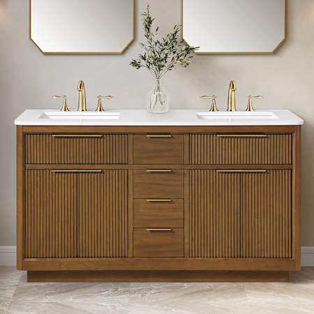 Ove Decors Xander 60" Free Standing Double Basin Vanity Set with Cabinet and Engineered Stone Vanity Top Warm Walnut