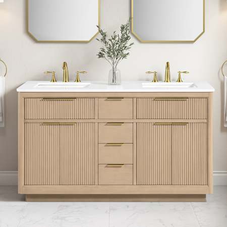 Ove Decors Xander 60" Free Standing Double Basin Vanity Set with Cabinet and Stone Composite Vanity Top Sahara Birch