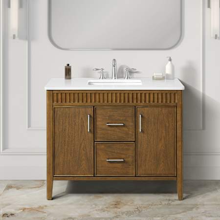 Ove Decors Juliette 42" Free Standing Single Basin Vanity Set with Cabinet and Quartz Vanity Top Warm Walnut