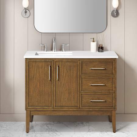 Ove Decors Kira 42" Free Standing Single Basin Vanity Set with Cabinet and Cultured Marble Vanity Top Warm Walnut