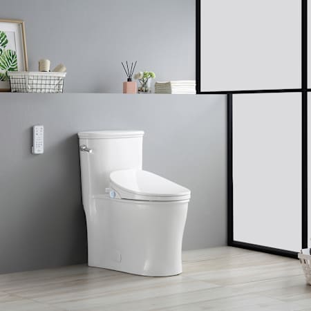 Ove Decors Volta 1.06 / 1.6 GPF Dual Flush One Piece Elongated Toilet with Left Hand Lever - Bidet Seat Included White