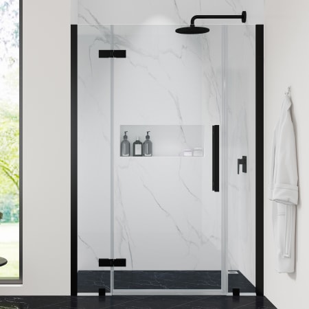 Ove Decors Endless 72" High x 46-1/16" Wide Hinged Semi Frameless Shower Enclosure with Clear Glass Black