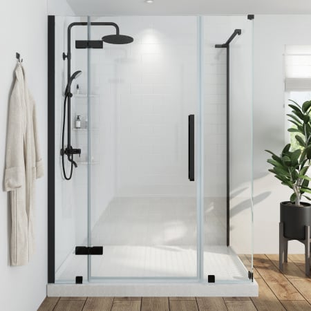 Ove Decors Endless 72" High x 48-13/16" Wide x 30-3/16" Deep Hinged Semi Frameless Shower Enclosure with Clear Glass Black