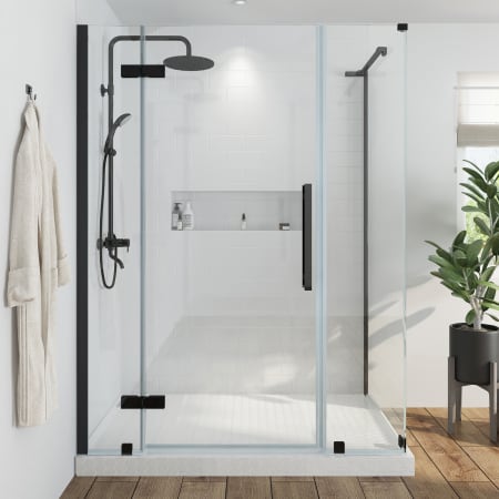 Ove Decors Endless 72" High x 50-13/16" Wide x 30-3/16" Deep Hinged Semi Frameless Shower Enclosure with Clear Glass Black